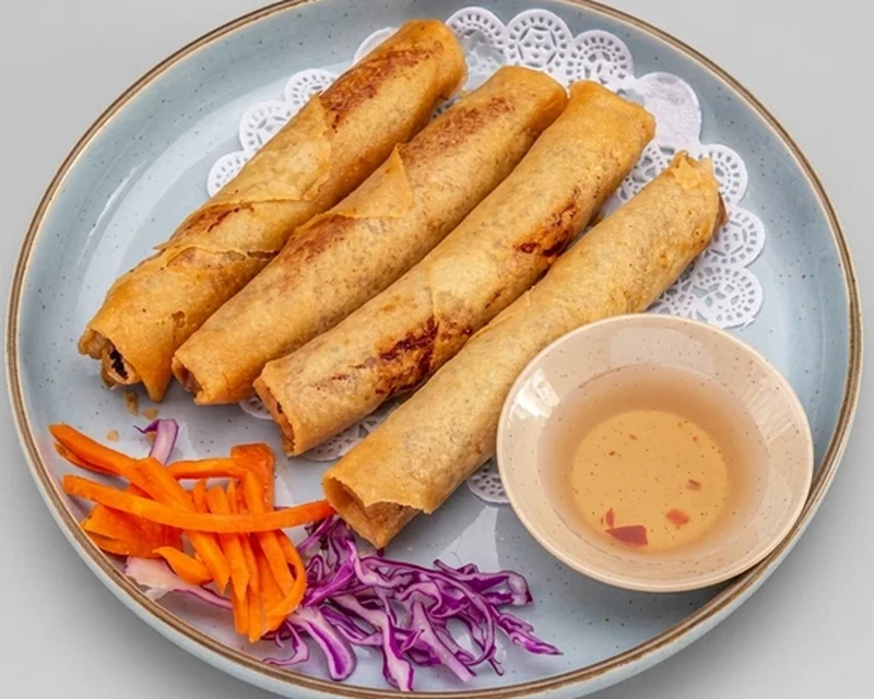 Crispy Pork Spring Rolls with dipping sauce at Bon Vietnamese Cuisine, Redstone, Calgary